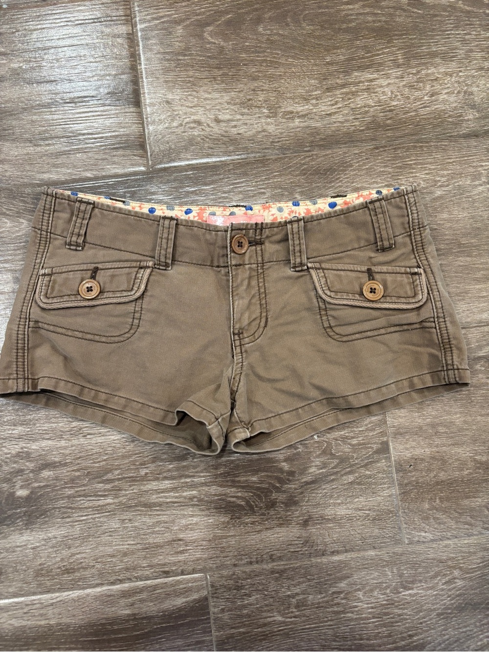 Vintage Juniors Size 1 Brown Hollister Y2K Cotton Shorts Ultra Low Rise 2000s